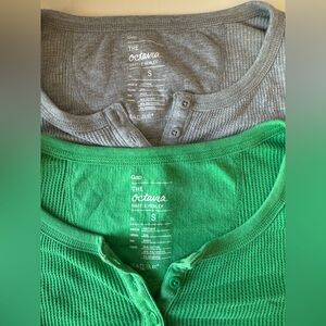 GAP Octavia Waffle Henley Shirts - Gray and Green
